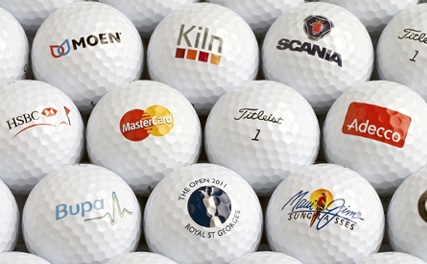 Golfballs with various logotypes